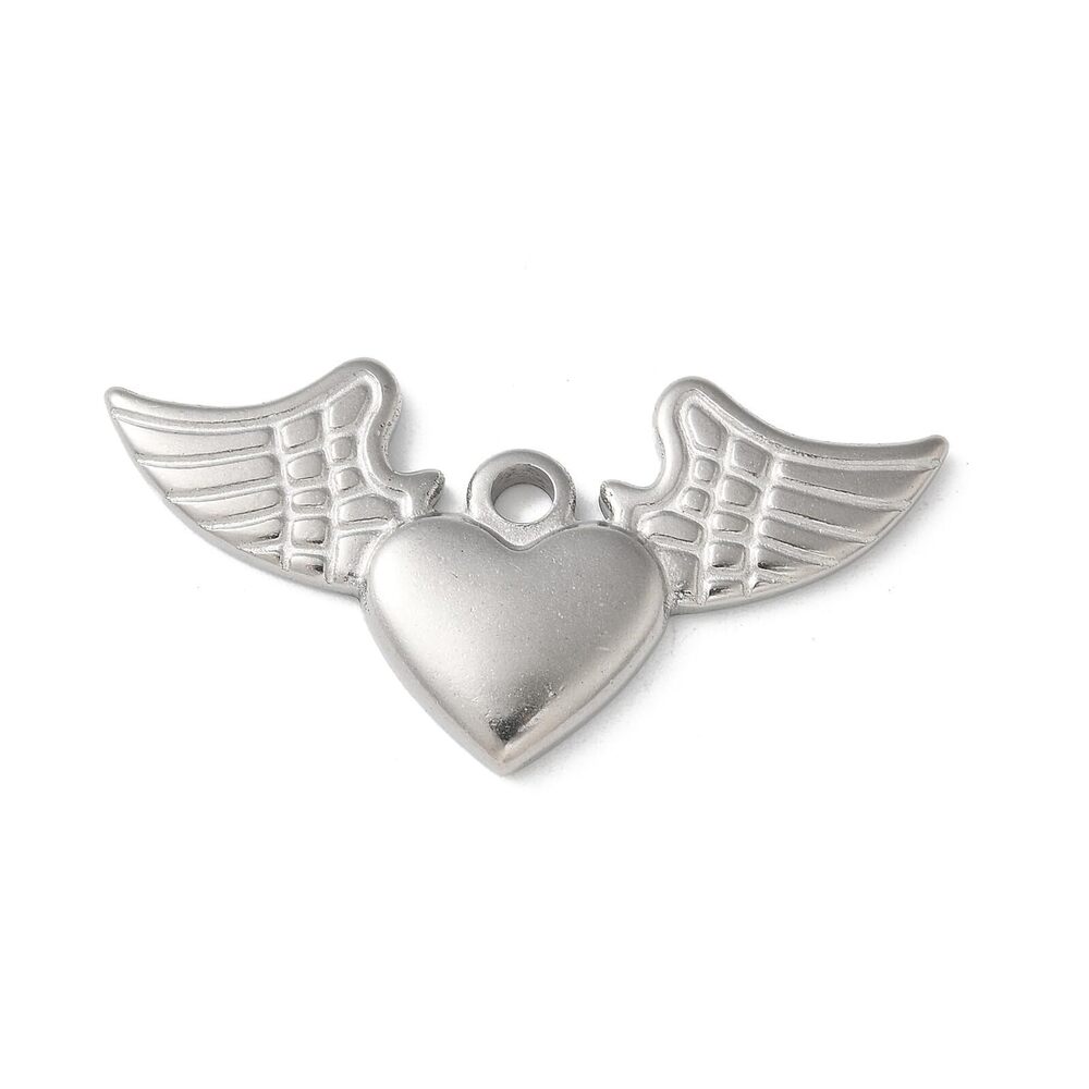 3340 10 pcs Silver Color Heart with Wing Theme 304 Stainless Steel Charms
